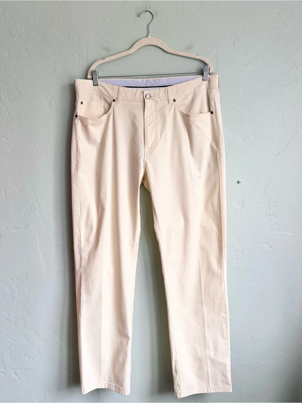 Peter Millar Men's Soft Touch Twill Five Pocket Trouser Yellow Cream Size 38